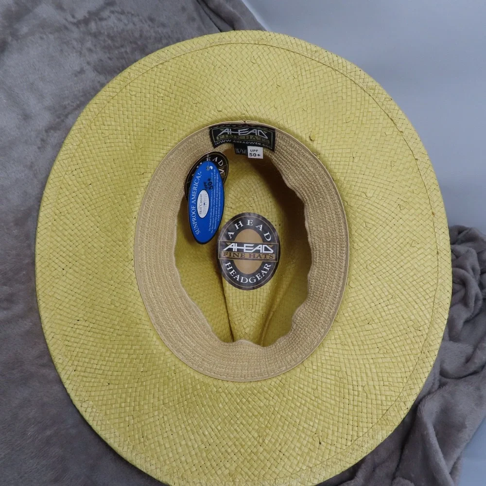 Ahead Fine Hats S/M Dancing Rabbit Golf Club Panama 50+ Yellow‎ Straw NEW